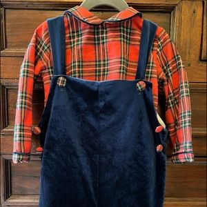 Velvet romper with fannal long sleeve shirt. 3T